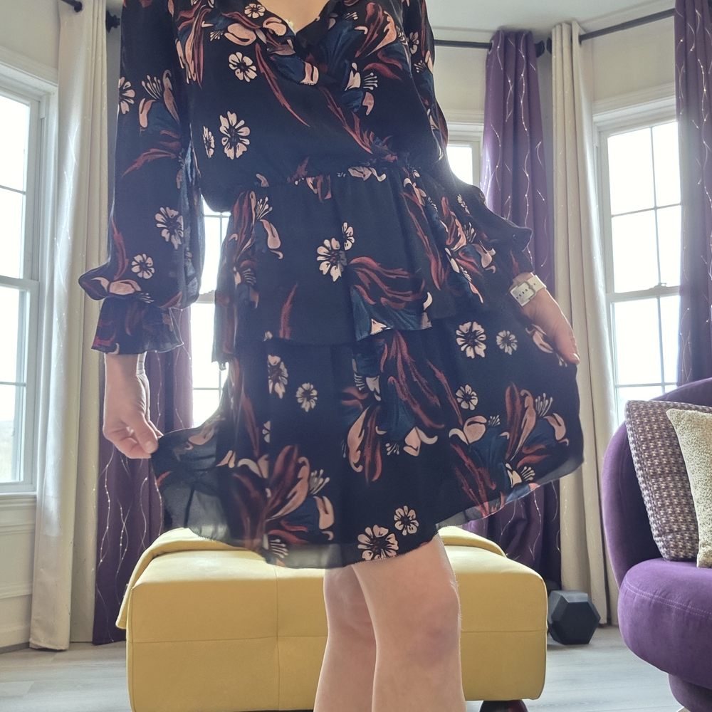Source Unknown Black and Pink Floral Midi Dress